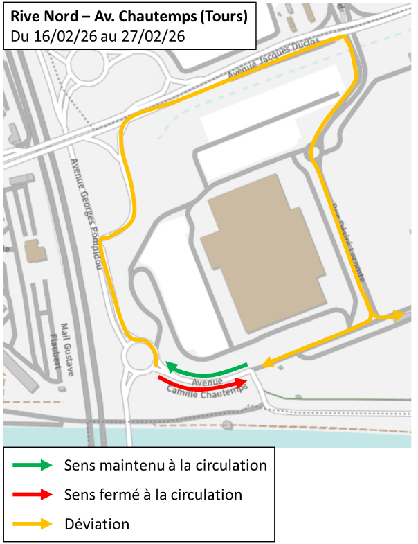 Plan avenue Camille Chautemps - déviation travaux passerelle d'Arcole - février 2026